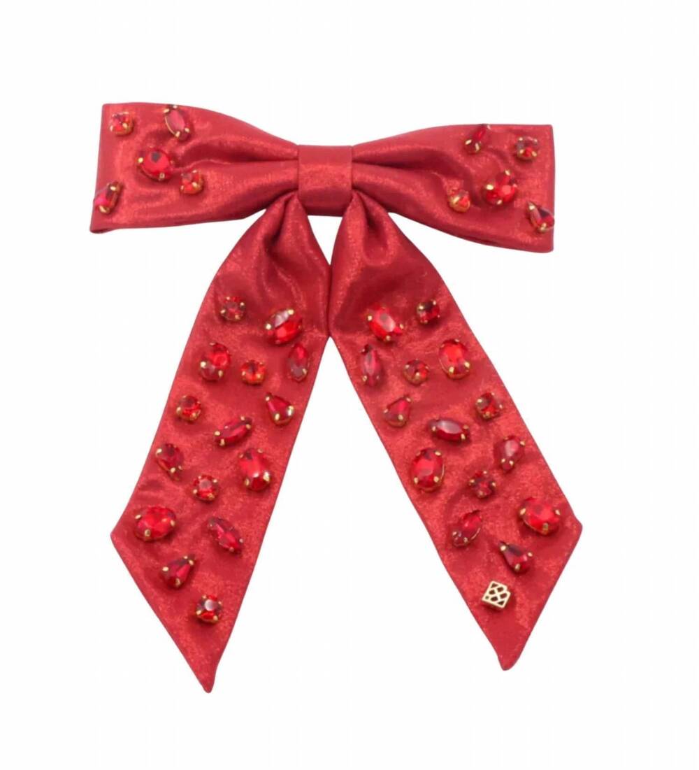 NEW BRIANNA CANNON shimmer bow barrette with hand sewn crystals in red